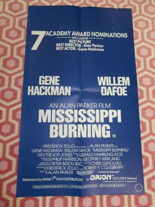 Mississippi Burning Uk Double Crown Poster Gene Hackman Willem Dafoe 1988