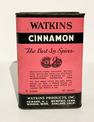 Vintage/antique Jr Watkins Pure Ground Cinnamon Spice Tin,  8 Ounce.