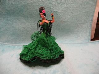 7 " Vintage Marin Chiclana Spanish Doll Flamenco Dancer Green Gown Single