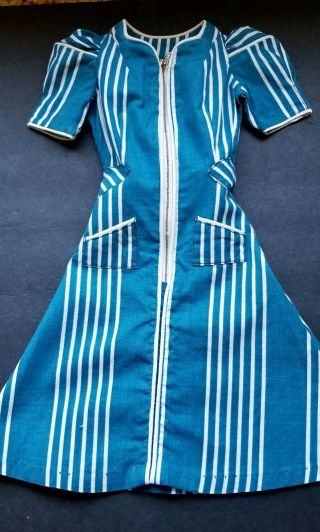 Vintage Mannequin Or Dress Sample Doll Size Dress Turquoise Stripe 16 " L 1940,