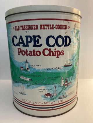 Vintage Cape Cod Potato Chips Lighthouse Advertising Tin Pre Owned 10 1/4 "