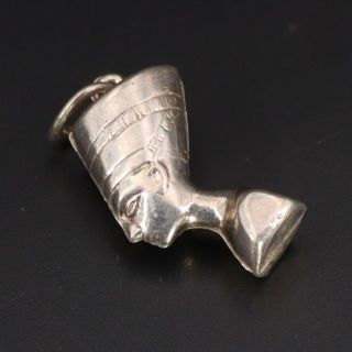 Vtg Sterling Silver - Puffy Egypt Egyptian Nefertiti Queen Pendant - 1g