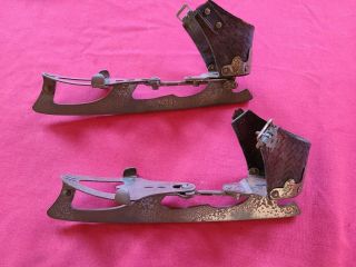 Antique Vintage Ice Skates Barney & Berry Springfield Mass.  Leather Is Brittle.
