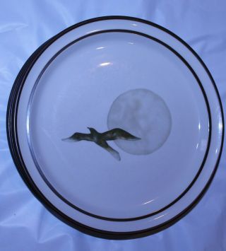 Five Noritake Stoneware Moon Flight Dinner Plates,  10 - 5/8 ",