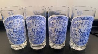 Johnson Brothers Blue Willow Glass Tumblers Set Of 4