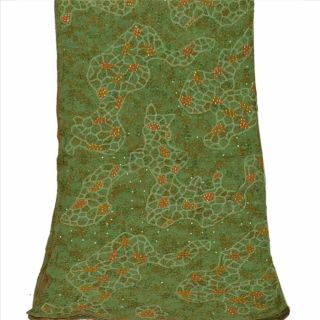 Tcw Vintage Dupatta Long Stole Georgette Green Hijab Hand Beaded Scarves