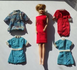 Vintage American Character Tressy Doll W/ Red Dress & Outfits And Key