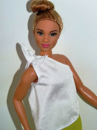 Barbie Fashionistas Curvy Doll In White One Shoulder Top & Yellow Skirt