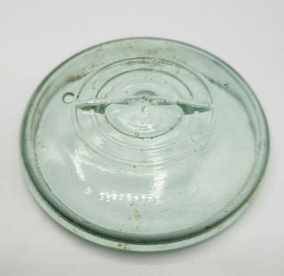 Antique Green Blue Lightning 3 - 1/8 " Glass Fruit Jar Lid Numbered 50
