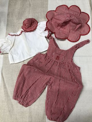 American Girl Bitty Baby Clothes Overalls Jumper Red Plaid Hat