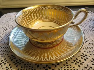 Royal Chelsea English Bone China Tea Cup & Saucer Intricate Heavy Gold & Red Exc