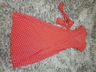 Vintage Red Polka Dot Dress Floor Length Size Small Vneck Short Sleeve