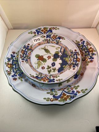 Amm Garofano Faenza Blue Carnation Pottery Hand Painted Plate Platter Italy