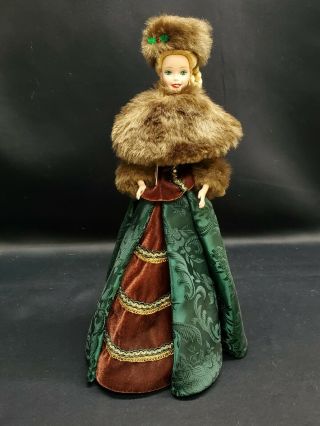 1996 12” Mattel Barbie Porcelain Doll Holiday Caroler On Stand