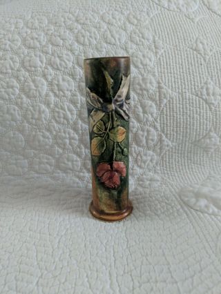 Vintage Weller Woodcraft Flemish Rose In A Ribbon Floral Art Pottery Vase 6 "