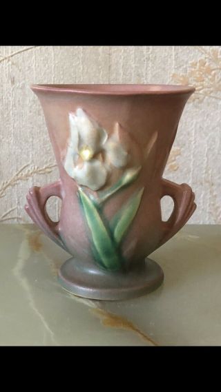 Roseville Pottery Pink Iris Vase 914 - 4” Produced In 1938
