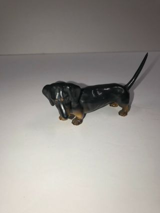 Small Porcelain Antique Vintage Schlaggenwald Dachshund Dog Black/ Brown