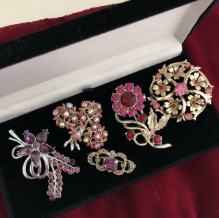 Vintage Costume Jewellery Bundle X5 Brooch Pin Flower Floral