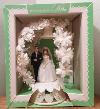 Vintage Wilton Wedding Cake Topper Bride & Groom Bell Flowers Arch 624wbc