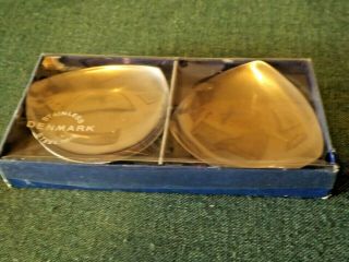 Boxed Set Of 2 Vintage Denmark 18/8 Stainless Steel Footed Triangle Pin Dishes