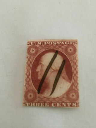 1851 Us Washington 3 Cents Orange Brown Imperforated Stamp Scott 10 Fancy Cancel