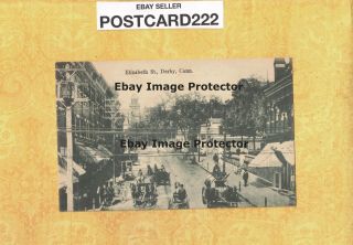 Ct Derby 1908 Antique Postcard Elizabeth St Buildings & Horse Pulled Carts Conn