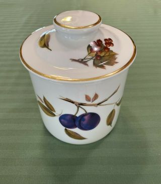Royal Worcester Evesham Vale Canister W/lid Fine Porcelain Fruit Pattern 5×5