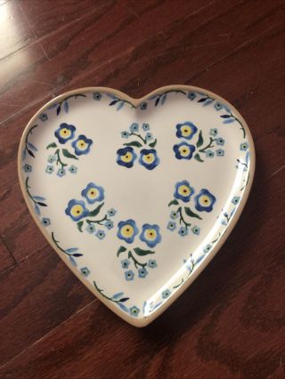 Nicholas Mosse Pottery Heart Shaped Blue Flowers Dish Made In Ireland
