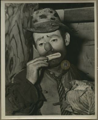 Vintage Ringling Circus Clown Photograph Emmett Kelly Weary Willie Hobo C.  1950