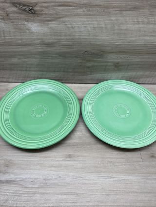 Vintage Hlc Fiestaware Green 10.  25” Dinner Plates - Set Of 2 Plates - Usa