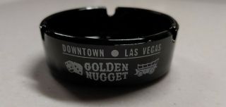 Vintage Black Glass Golden Nugget Casino Saloon Las Vegas Round Ashtray Souvenir
