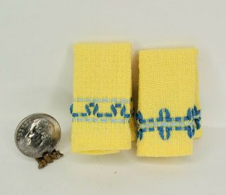Vintage Embroidered Kitchen Towels 1:12 Dollhouse Miniature Yellow & Blue Set