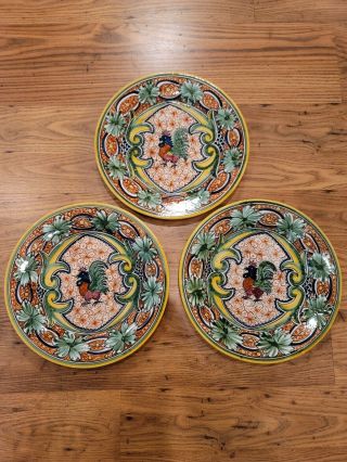Handpainted Nazari Made In Portugal 12.  25 " Rooster Chicken Chargers Plates (3)
