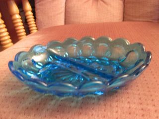 Vintage Indiana Glass Aqua Blue Glass Candyrelish Dish Divided Oval 7 " X 5 "
