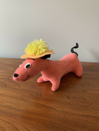 Vintage Dakin Dream Pets Neon Pink Hat Dachshund Weiner Dog Plush Stuffed