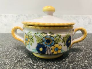 Vintage Signed V.  Pinto Handcrafted Floral Sugar Bowl Lid Vietri Italy