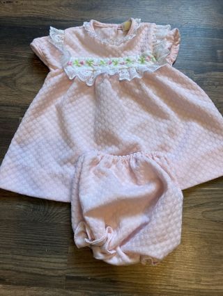 Vintage Baby Girl Carters Pink Dress 18 Months Missing Button