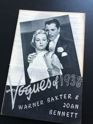 VOGUES OF 1938 V RARE Souvenir Film PROGRAMME Warner BAXTER Joan BENNETT 1937 2