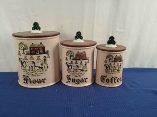 Vintage Metlox Poppytrail Homestead 3 Pc Canister Set Pottery Made Usa (y38)
