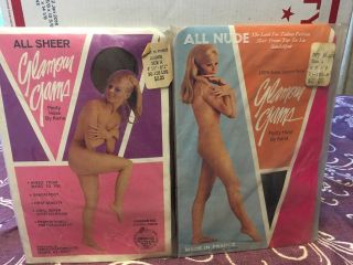 Two Pairs Vintage Nude Pantyhose W/ Model (various Colors & Sizes) Glamour Gams