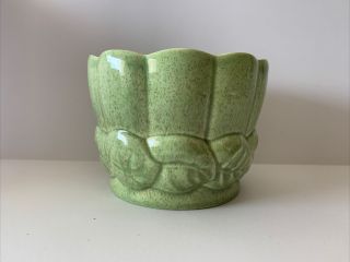 Red Wing Pottery Planter 4”x5 1/2” Granny Smith Apple Green With Speckles