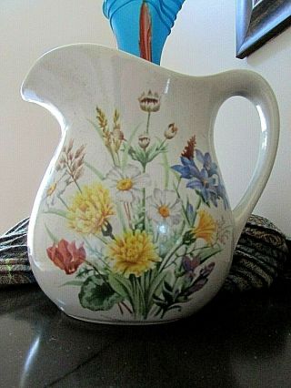 Vintage Mccoy Pottery Pitcher Multicolored Floral 7 " Signed Edward Pot