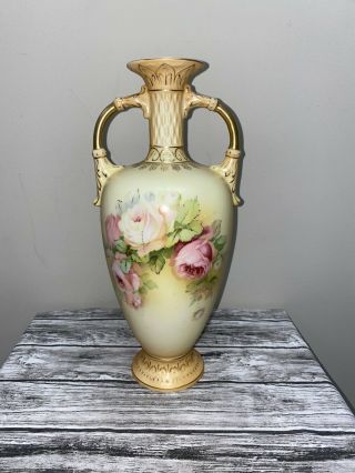 Antique Art Nouveau Austrian Royal Wettina Robert Hanke Hand Painted 12.  5 " Vase