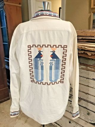 Vintage Womens Long Sleeve Shirt Aztec Southwest Mexican Needlepoint Top M/l