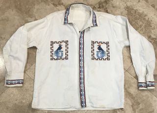 Vintage Womens Long Sleeve Shirt AZTEC Southwest Mexican Needlepoint Top M/L 2