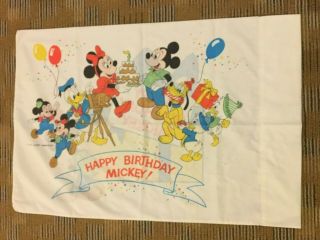 Vintage Walt Disney Productions Happy Birthday Mickey Mouse Pillowcase Twin