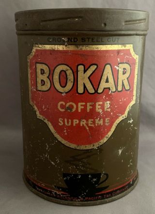 Vintage Bokar Coffee Tin Can 1lb.  Great Atlantic & Pacific Tea Co.