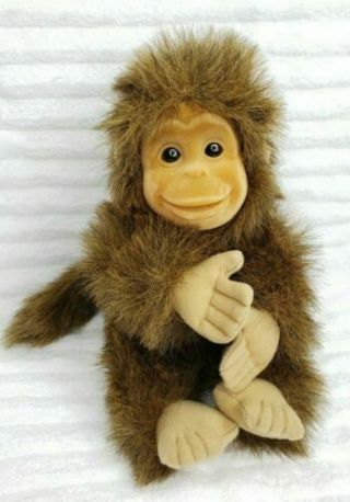 Hosung Brown Monkey Chimp Plush 12 " Hard Face Hands Cling 1994 Vintage Stuffed