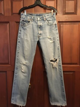 Vintage Levis 501 Button Fly Blue Jeans Distressed Shrink - To - Fit 34x36 Tag Egypt