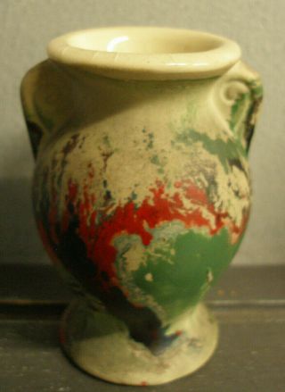 Vintage Nemadji Usa Art Pottery Miniature Vase - Matte Multi - Color Swirls